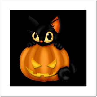 Black cat pumpkin Halloween Costume gift for men women kids Black Cat Lovers Halloween Costume Posters and Art